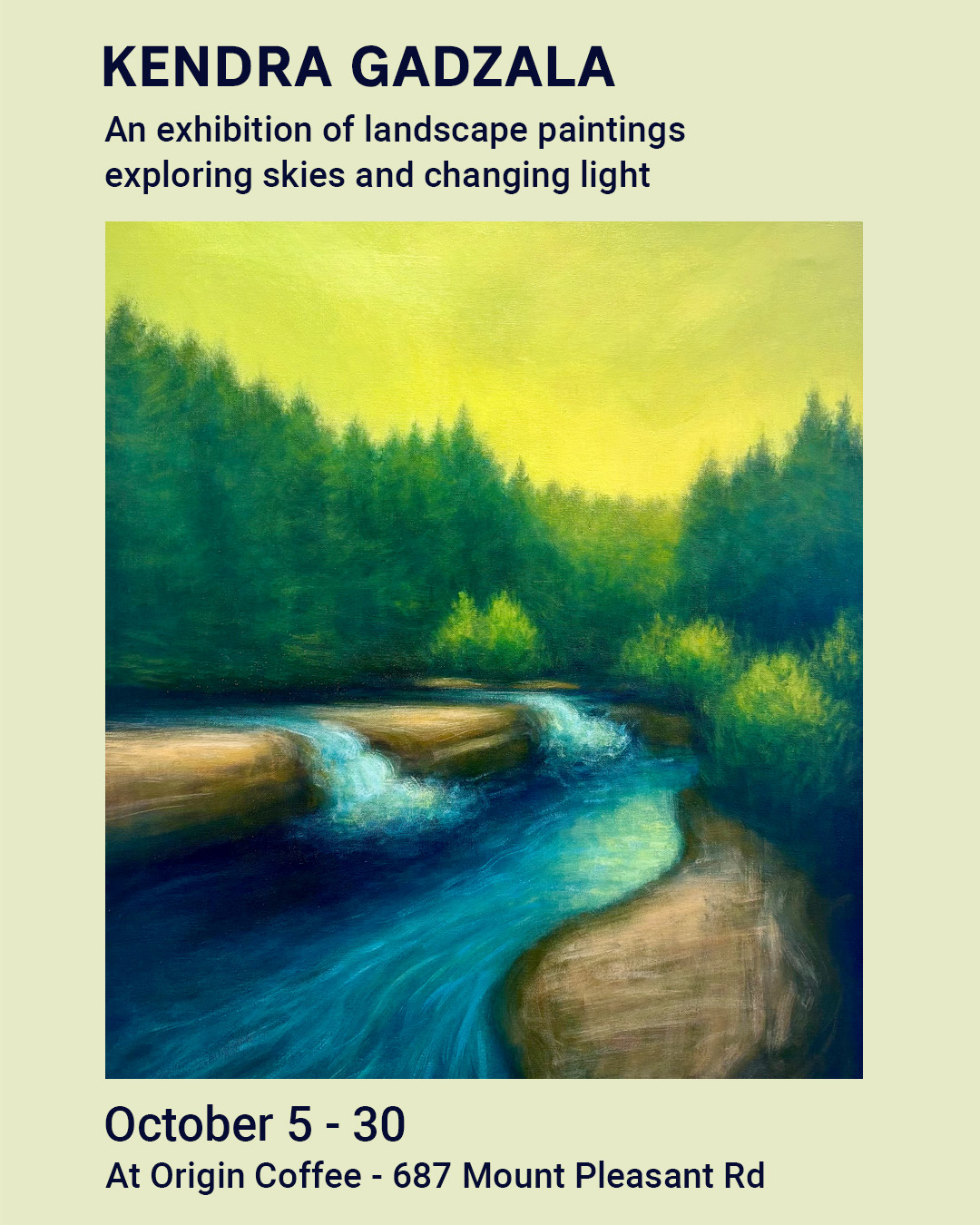 Kendra Gadzala — landscape paintings exploring skies and changing light — October 2026 at At Origin Coffee